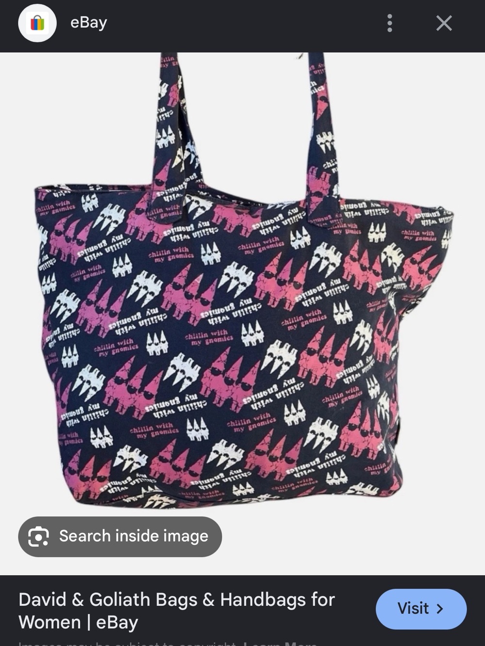 ISO: This version of David and Goliath tote bag in One Tough Cookie print!